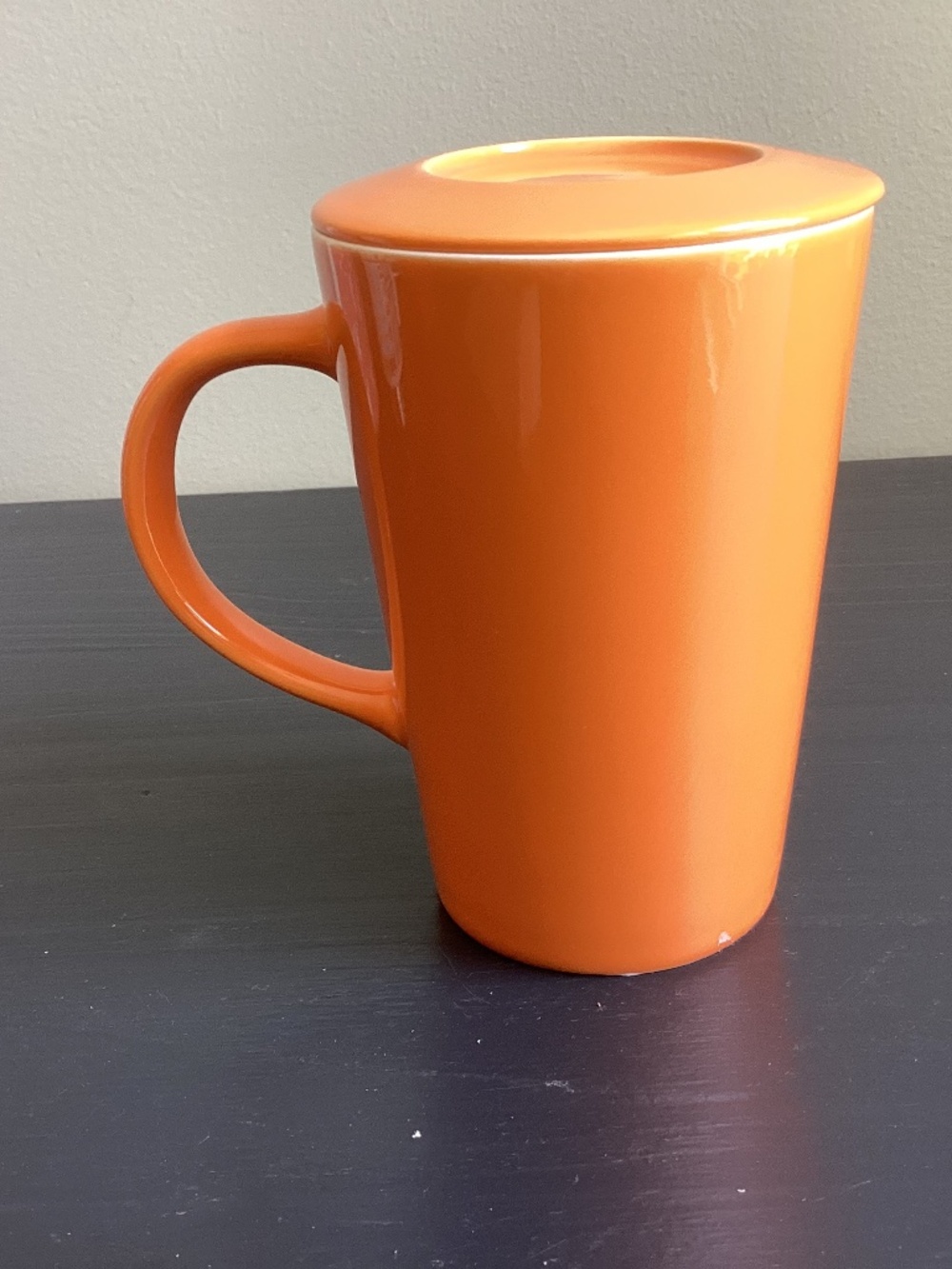 Teavana 12oz Orange Ceramic Coffee Mug With Handle and Separate Lid